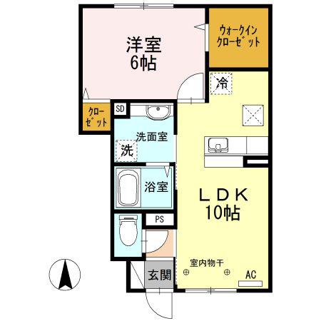 メゾンブルーフォレ(1LDK/1階)の間取り写真