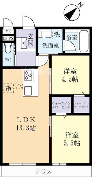 コートルクス流星台(2LDK/1階)の間取り写真