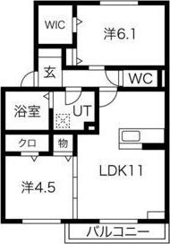 カルテット昆陽(2LDK/2階)の間取り写真