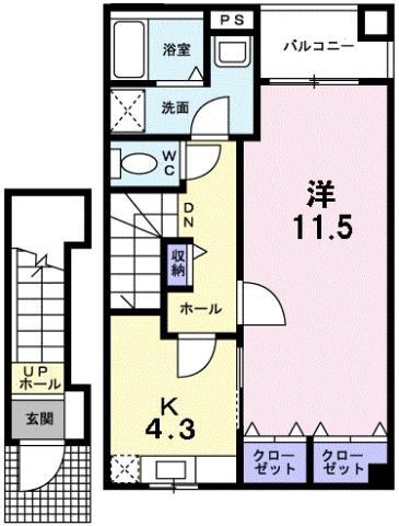 プレアベニューC(1K/2階)の間取り写真