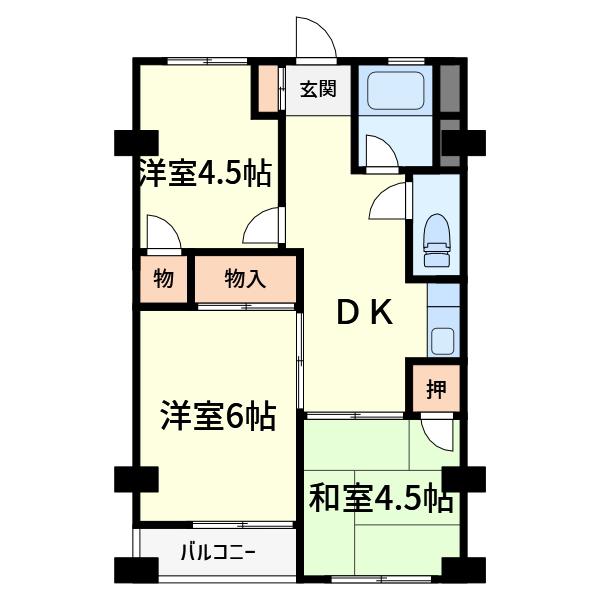 高槻第2コーポラス(3DK/5階)の間取り写真