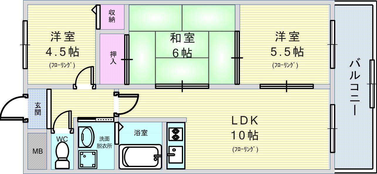 スカイハイツ緑地(3LDK/3階)の間取り写真