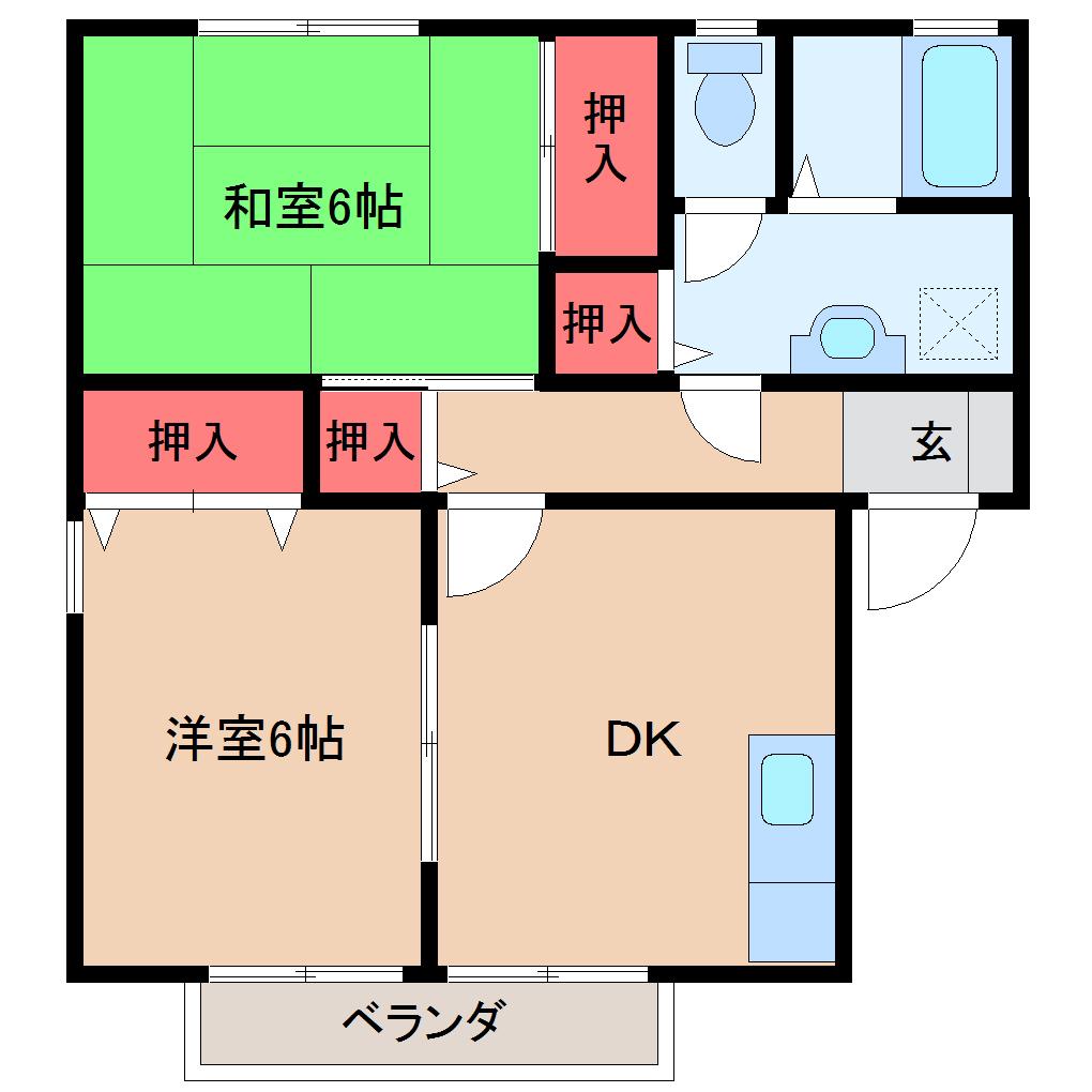 ノイホーフ若宮壱番舘(2DK/2階)の間取り写真