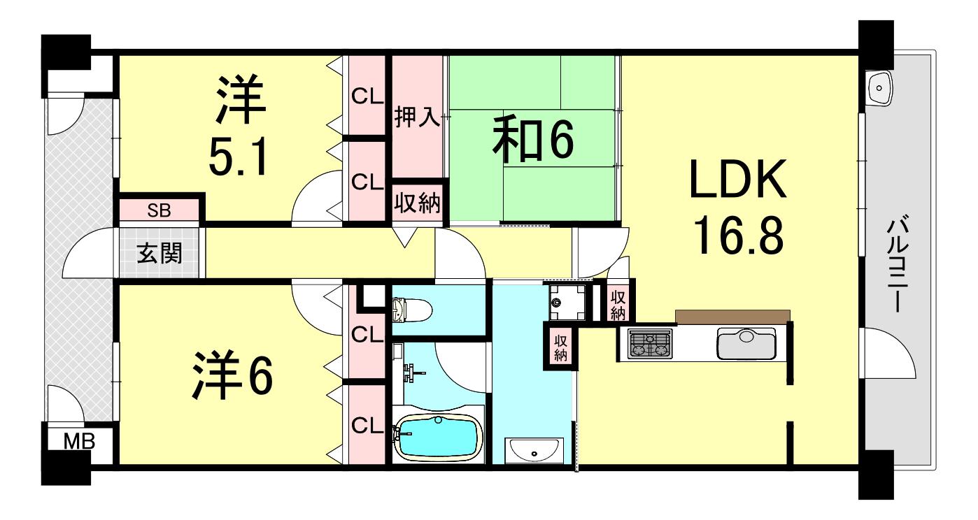 コスモ垂水旭が丘(3LDK/4階)の間取り写真