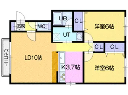 リバーハイムあさひ(2LDK/3階)の間取り写真