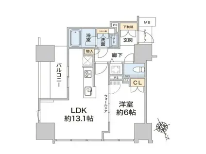 プラウド新虎通(1LDK/16階)の間取り写真
