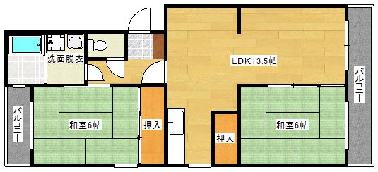 第1ビューハイツ(2LDK/3階)の間取り写真