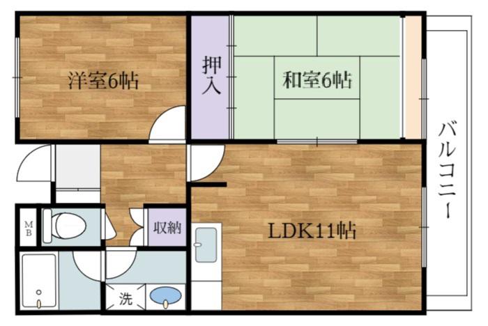 西明石グランドハイツ(2LDK/1階)の間取り写真