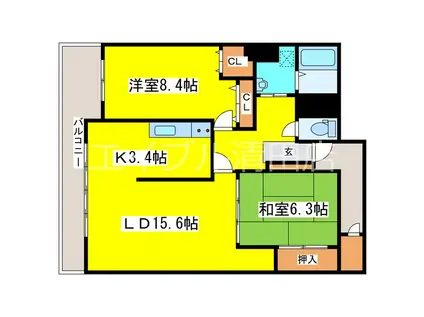 リブウェル北広島エルフィンターミナルサウスフォレスト(2LDK/10階)の間取り写真