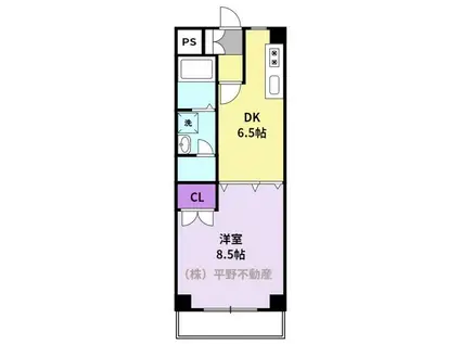 クラウンⅡ津福(1DK/1階)の間取り写真