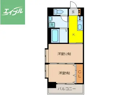 スカイコート西山(2K/8階)の間取り写真