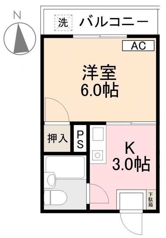 ライズマンション(1K/2階)の間取り写真