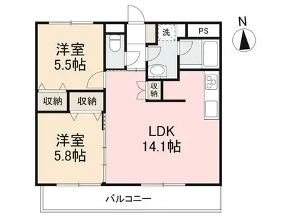 コンフォルテ伏石(2LDK/1階)の間取り写真