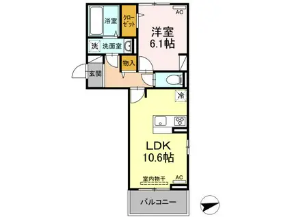 アンジューノ上代 A棟(1LDK/2階)の間取り写真