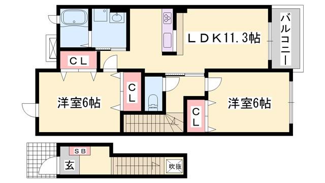 グレイスフル弐番館(2LDK/2階)の間取り写真