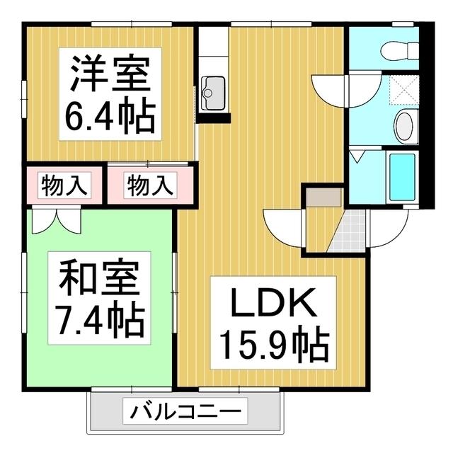 ルミエール富竹S棟(2LDK/2階)の間取り写真