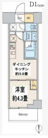 クレストコート本所吾妻橋ノース(1DK/9階)の間取り写真