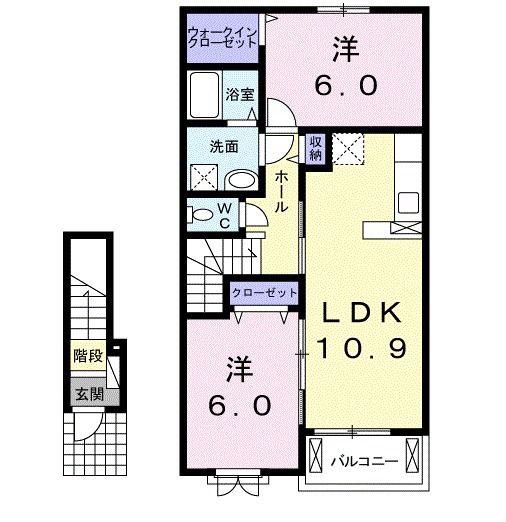 プロムナード上上津役B(2LDK/2階)の間取り写真