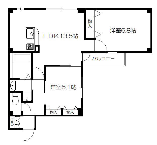 コモド御所南(2LDK/3階)の間取り写真