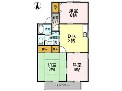サンビレッジB(3DK/2階)の間取り写真