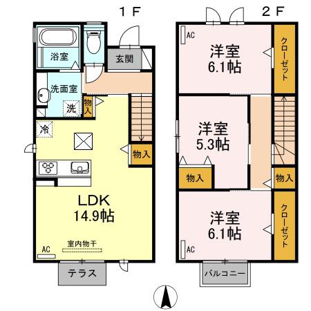 豊橋鉄道東田本線 赤岩口駅 徒歩16分 2階建 築10年(3LDK/1階)の間取り写真