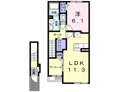 ベルオーブR(1LDK/2階)の間取り写真