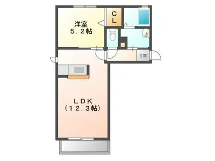 アンシャンテくろだ(1LDK/2階)の間取り写真
