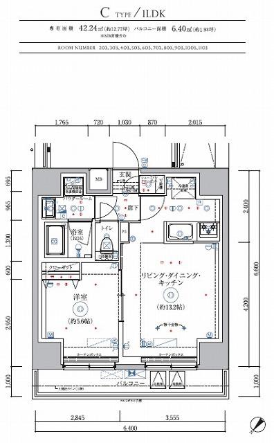 RELUXIA伊勢佐木長者町(1LDK/8階)の間取り写真