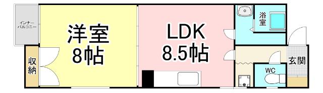 I.T浅生BLD(1LDK/3階)の間取り写真