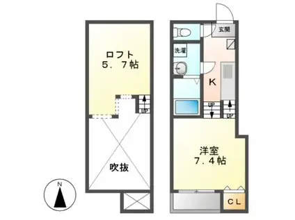 プライムメゾンエス(1K/2階)の間取り写真