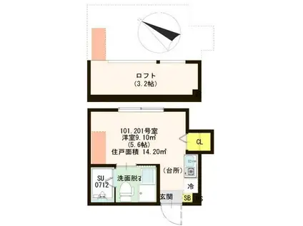 ハーモニーテラス足立III(ワンルーム/2階)の間取り写真