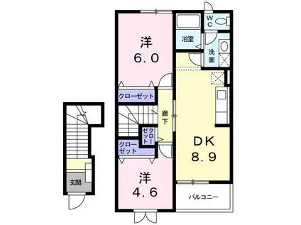 プロムナードA(2DK/2階)の間取り写真