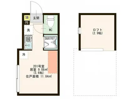 ハーモニーテラス荒川IX(ワンルーム/2階)の間取り写真