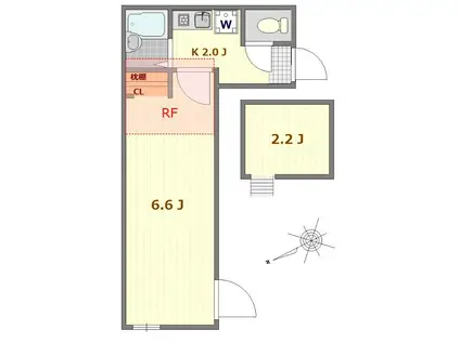 サザンロード江北(1K/3階)の間取り写真