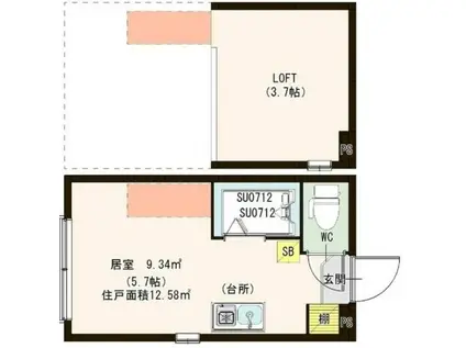 ハーモニーテラス町屋II(ワンルーム/2階)の間取り写真