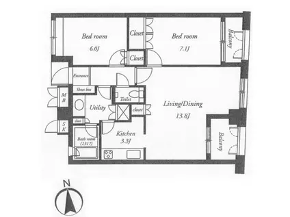 ルネ・パルティーレ汐留(2LDK/8階)の間取り写真