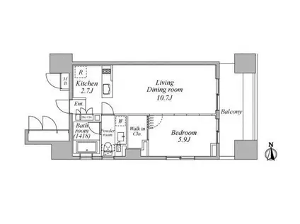 レジディア芝浦KAIGAN(1LDK/6階)の間取り写真