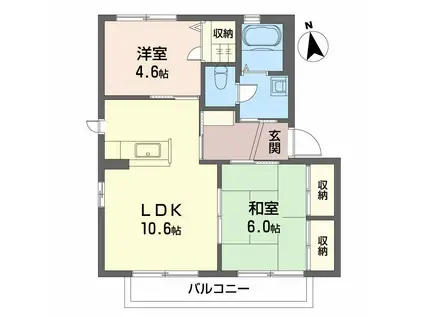 バリュージュ萌芽 D棟(2LDK/1階)の間取り写真