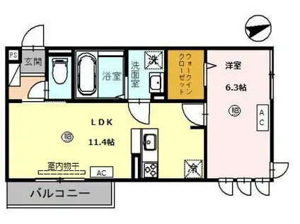 福井鉄道福武線 水落駅 徒歩11分 3階建 築4年(1LDK/2階)の間取り写真