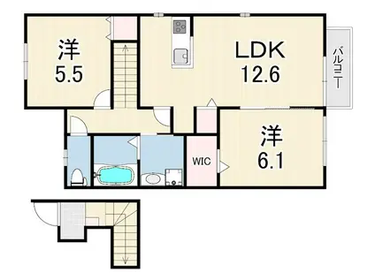 クオーレⅠ(2LDK/2階)の間取り写真