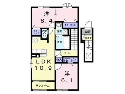 ディーテラス I(2LDK/2階)の間取り写真