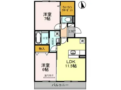 サニープレイス塩屋台(2LDK/2階)の間取り写真