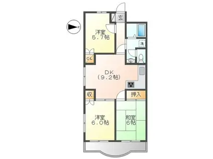 ブルーライン センター南駅 徒歩8分 7階建 築29年(3DK/3階)の間取り写真