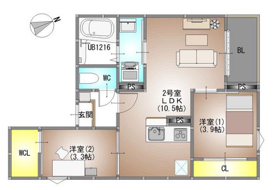 REGALEST 新福(2LDK/1階)の間取り写真