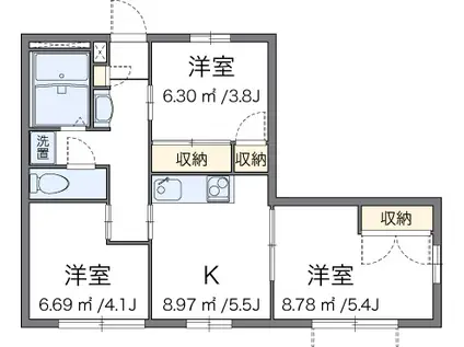 レオパレスクレベール(3K/2階)の間取り写真
