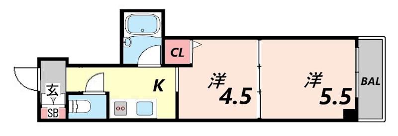グローリー元町(2K/3階)の間取り写真