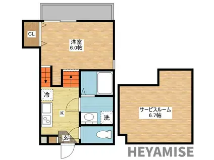 ヴィオラ金堀(1SK/1階)の間取り写真