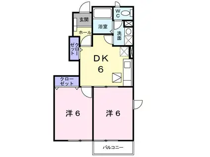 ヴェルカーザI(2DK/1階)の間取り写真
