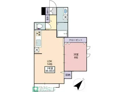 フローリッシュ大久保II(1LDK/1階)の間取り写真