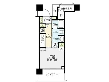 KACHIDOKI THE RIVER FRONT(1K/3階)の間取り写真